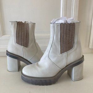 Free People James Chelsea White/Clear Heeled Boots Sz 38